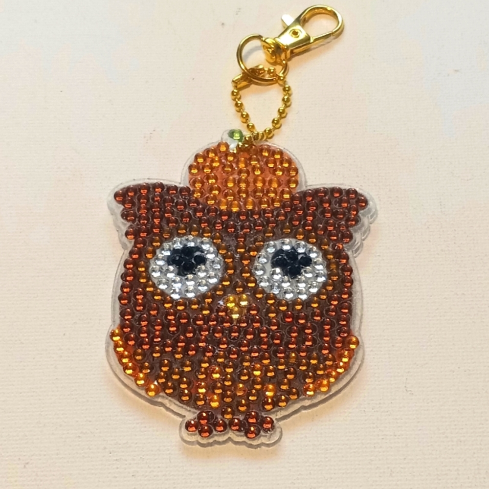 Blingy Pumpkin Head Owl Keychain